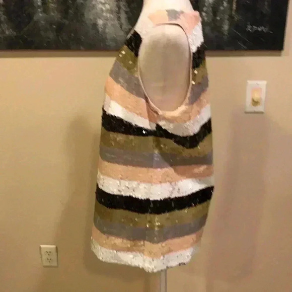 Calvin Klein Sequins Striped Black/Gold/Silver/Pink/White Top-Size L - Picture 4 of 9